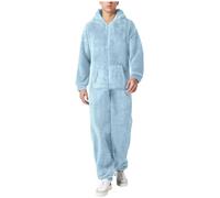 Bauzuoyo Combinaison une pièce en polaire pour homme - En peluche chaude et douillette - Pour l'automne et l'hiver - Avec fermeture éclair - Combinaison douce, bleu clair, 5XL