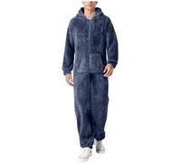 Bauzuoyo Combinaison une pièce en polaire pour homme - En peluche chaude et douillette - Pour l'automne et l'hiver - Avec fermeture éclair - Combinaison douce, bleu foncé, 3XL