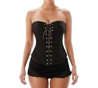 Bauzuoyo Corset pour femme - Noir - Poitrine complète - Halloween - Gothique - Vintage - Corset ventre plat - Avec laçage sur le devant - Imprimé floral - Bustier - Corset médiéval - Costume de