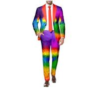 Bauzuoyo Costume arc-en-ciel homme costume 2 pièces sportif veste pantalon costume à confettis homme années 80 90 tenue de fête néon colorée carnaval fête à thème costume coupe ajustée vêtement hippie