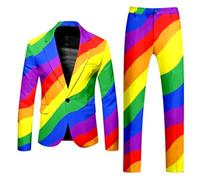 Bauzuoyo Costume coloré pour homme - Costume arc-en-ciel fluo - 2 pièces - Veste de costume et pantalon de costume amusant - Rayures arc-en-ciel - Tenue de fête disco, 001 multicolore, XL