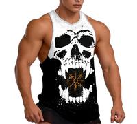 Bauzuoyo Débardeur pour homme - Imprimé tête de mort - Viking - Maillot de corps Y2K Streetwear - Confortable - Sans manches - Doux - Débardeur sportif, Orange, XXL