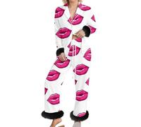 Bauzuoyo Ensemble 2 pièces pour femme - Imprimé amusant - Pyjama long - Col en V - Manches longues - Chemise et pantalon - Ensemble Pyjam 2 pièces - Motif Saint-Valentin - Vêtement de nuit mignon