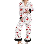 Bauzuoyo Ensemble 2 pièces pour femme - Imprimé amusant - Pyjama long - Col en V - Manches longues - Chemise et pantalon - Ensemble Pyjam 2 pièces - Motif Saint-Valentin - Vêtement de nuit mignon