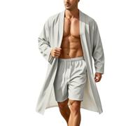 Bauzuoyo Ensemble kimono pour homme - Peignoir à manches longues avec short ouvert sur le devant - Vêtement de nuit fin, léger, doux et confortable - 2 pièces - Cardigan long japonais - Vêtements de