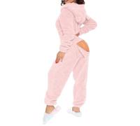 Bauzuoyo Ensemble pyjama pour femme - En polaire sexy - En flanelle - Avec capuche - Avec rabat pour les fesses - Pyjama une pièce - Peluche - Onesie - Saint-Valentin, Rose, L