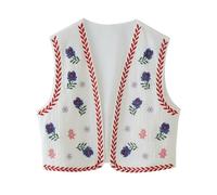 Bauzuoyo Gilet Femme Vintage Fleur Broderie Gilet Sans Manches Ethnique Brodé Y2K Fleurs Broderie Cardigan Rétro Ethnique Boho Style Gilet Traditionnel Brodé Hippie Tops Velours, Blanc., S