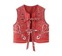 Bauzuoyo Gilet Femme Vintage Fleur Broderie Gilet Sans Manches Ethnique Brodé Y2K Fleurs Broderie Cardigan Rétro Ethnique Boho Style Gilet Traditionnel Brodé Hippie Tops Velours, rouge, L
