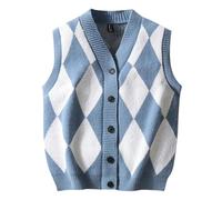 Bauzuoyo Gilet Homme Sans Manches Gilet Tricoté avec Boutons Motif Losanges Gilet Débardeur Débardeur Col en V Couleur Contrastée Pull Underwear Gilet en Tricot sans Manches Col en V en Laine