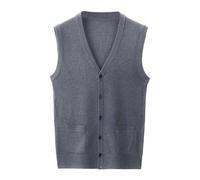 Bauzuoyo Gilet pour homme en laine mélangée avec boutons, col en V, couleur unie, sans manches, cardigan, poches, débardeur en polaire, débardeur automne hiver chaud, gris, L