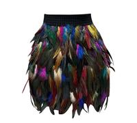 Bauzuoyo Jupe en plumes pour femme - Multicolore - Taille élastique - Mini jupe sexy - Cosplay - Carnaval - Festival - Costume de carnaval - Costume de scène - Robe de bal courte - Robe de bal de Noël