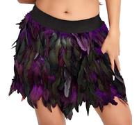 Bauzuoyo Jupe gothique à plumes pour femme - Costume sexy - Taille élastique - Jupe courte - Taille haute - Jupe de danse - Costume de scène - Mini jupe de Noël - Jupe en plumes - Cosplay - Costume de