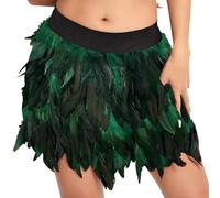 Bauzuoyo Jupe gothique à plumes pour femme - Costume sexy - Taille élastique - Jupe courte - Taille haute - Jupe de danse - Costume de scène - Mini jupe de Noël - Jupe en plumes - Cosplay - Costume de