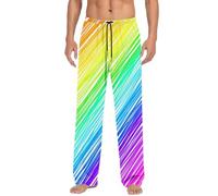 Bauzuoyo Pantalon arc-en-ciel pour homme - Costume de carnaval - Pantalon de yoga - Pantalon de plage hawaïen - Pour fête à thème des années 80 - Pantalon hipper multicolore - Rayé - Streetwear Gay