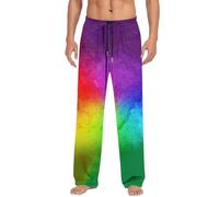Bauzuoyo Pantalon arc-en-ciel pour homme - Costume de carnaval - Pantalon de yoga - Pantalon de plage hawaïen - Pour fête à thème des années 80 - Pantalon hipper multicolore - Rayé - Streetwear Gay