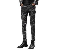 Bauzuoyo Pantalon en latex pour homme - Effet mouillé - Noir - Style gothique - Steampunk - En cuir synthétique - Avec fermeture éclair - Pantalon de moto - Coupe ajustée - Pantalon skinny, Noir , 32
