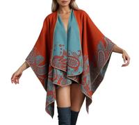 Bauzuoyo Poncho pour femme avec motif cachemire - Cape vintage - Couvre-lit asymétrique de style bohème - Élégant foulard en tricot pour l'automne et l'hiver - Ouvert à l'avant, Orange, taille unique