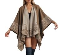 Bauzuoyo Poncho pour femme avec motif cachemire - Cape vintage - Couvre-lit asymétrique de style bohème - Élégant foulard en tricot pour l'automne et l'hiver - Ouvert à l'avant, kaki, taille unique