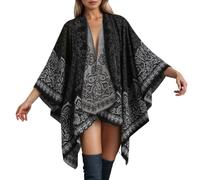 Bauzuoyo Poncho pour femme avec motif cachemire - Cape vintage - Couvre-lit asymétrique de style bohème - Élégant foulard en tricot pour l'automne et l'hiver - Ouvert à l'avant, Marine, taille unique