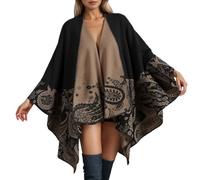 Bauzuoyo Poncho pour femme avec motif cachemire - Cape vintage - Couvre-lit asymétrique de style bohème - Élégant foulard en tricot pour l'automne et l'hiver - Ouvert à l'avant, Noir , taille unique