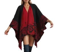 Bauzuoyo Poncho pour femme avec motif cachemire - Cape vintage - Couvre-lit asymétrique de style bohème - Élégant foulard en tricot pour l'automne et l'hiver - Ouvert à l'avant, rouge, taille unique