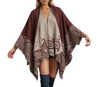 Bauzuoyo Poncho pour femme avec motif cachemire - Cape vintage - Couvre-lit asymétrique de style bohème - Élégant foulard en tricot pour l'automne et l'hiver - Ouvert à l'avant, marron, taille unique