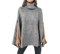 Bauzuoyo Pull à col roulé pour femme - Cape élégante - Chaud - En tricot - Couleur unie - Manches chauve-souris - Pull décontracté - Long pull en tricot épais - Manteau en maille fine, gris, XL