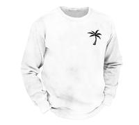 Bauzuoyo Pull de loisirs pour homme avec imprimé palmier - Couleur unie - Col rond - Coupe ample - Pull à manches longues - Décontracté - Pour homme, Blanc., L