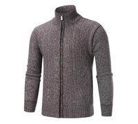 Bauzuoyo Pull en tricot pour homme avec col montant, fermeture éclair, manches longues, coupe ajustée, col roulé, tricot fin, automne hiver, cardigan basique avec torsades