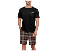 Bauzuoyo Pyjama court à carreaux pour homme - Deux pièces - Manches courtes - Haut et short à carreaux - Ensemble de vêtements de nuit d'été - Short décontracté - Cadeau pour papa, B Marron., M