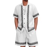 Bauzuoyo Pyjama court d'été pour homme - Ensemble 2 pièces - Chemise japonaise et short viking - Imprimé africain - Pyjama confortable - Survêtements de jogging Hip Hop Streetwear, Blanc., XXL