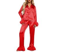 Bauzuoyo Pyjama de Noël pour femme - Long - 2 pièces - Respirant - Doux - Vêtements de nuit - Pour tous les jours - Loungewear - Classique - Automne - Hiver, rouge, M