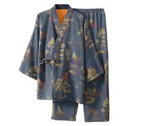 Bauzuoyo Pyjama kimono japonais pour homme - Design traditionnel Yukata - En tissu doux - Vêtement de nuit - Pyjama de loisirs - Jacquard - Peignoir avec poches - Vêtement de détente, gris, L