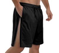 Bauzuoyo Reha Pantalon court pour homme avec fermeture éclair latérale - Short d'été décontracté - Respirant - Pour la plage, le fitness, le jogging, le basket-ball, l'entraînement en plein air, Noir
