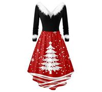 Bauzuoyo Robe de Noël pour femme - Élégante et sexy - Manches longues - Vintage - Rockabilly avec swing - Ligne A - Robe festive - Robe de Noël, rouge2, XXL