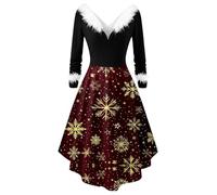 Bauzuoyo Robe de Noël pour femme - Élégante et sexy - Manches longues - Vintage - Rockabilly avec swing - Ligne A - Robe festive - Robe de Noël, Bordeaux, S