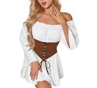 Bauzuoyo Robe de pirate pour femme - Courte - Sexy - Style gothique - Épaules dénudées - Robe victorienne à volants - Robe de carnaval - Robe chemisier - Coupe A - Costume de pirate, Blanc., L