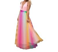 Bauzuoyo Robe de soirée longue élégante pour femme - Robe arc-en-ciel en mousseline de soie sexy - Col en V profond - Dos nu - Robe de bal pour remise de diplôme - Ouverture scolaire - Robe maxi