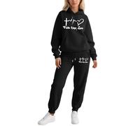 Bauzuoyo Survêtement de sport pour femme - 2 pièces - Pantalon sportif - Sweat à capuche et pantalon - Manches longues - Combinaison d'intérieur - Imprimé battement de cœur - Tenue douillette