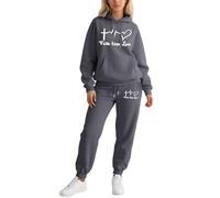 Bauzuoyo Survêtement de sport pour femme - 2 pièces - Pantalon sportif - Sweat à capuche et pantalon - Manches longues - Combinaison d'intérieur - Imprimé battement de cœur - Tenue douillette