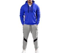 Bauzuoyo Survêtement de sport pour homme - Avec fermeture éclair 1/4 - Avec capuche - Sweat et pantalon de jogging - Survêtement sportif - Automne et hiver - Chaud, bleu, L