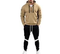 Bauzuoyo Survêtement pour homme - Couleur unie - Chaud - Coton Y2K - Avec fermeture éclair 1/4 - Sweat à capuche - Avec poches zippées et capuche - 2 pièces - Confortable - Survêtement de loisirs