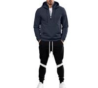 Bauzuoyo Survêtement pour homme - Couleur unie - Chaud - Coton Y2K - Avec fermeture éclair 1/4 - Sweat à capuche - Avec poches zippées et capuche - 2 pièces - Confortable - Survêtement de loisirs, H