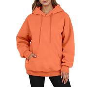 Bauzuoyo Sweat à capuche d'hiver surdimensionné pour femme - Couleur unie - Sweat à capuche doublé en polaire - Y2K - Vintage - Streetwear avec poches - Haut sportif décontracté, Orange, L