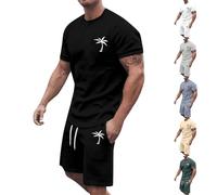 Bauzuoyo Tenue d'été 2 pièces pour homme - Avec imprimé - Tenue hawaïenne amusante - Vêtement pour homme - Y2k Streetwear - Survêtement court - Gym - Fitness - Avec poches - Tenue de vacances, 2 noirs