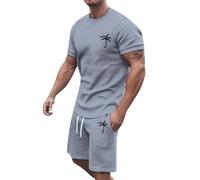Bauzuoyo Tenue d'été 2 pièces pour homme - Avec imprimé - Tenue hawaïenne amusante - Vêtement pour homme - Y2k Streetwear - Survêtement court - Gym - Fitness - Avec poches - Tenue de vacances, X4 gris