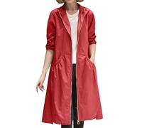 Bauzuoyo Trench coat pour femme - Longue et élégante - Veste à capuche avec fermeture éclair - Printemps - Automne - Longueur genou - Coupe-vent - Léger et fin - Coupe-vent - Coupe-vent, rouge, L