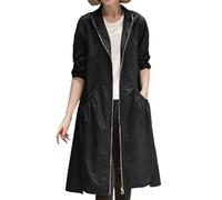 Bauzuoyo Trench coat pour femme - Longue et élégante - Veste à capuche avec fermeture éclair - Printemps - Automne - Longueur genou - Coupe-vent - Léger et fin - Coupe-vent - Coupe-vent, Noir , XL