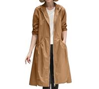 Bauzuoyo Trench coat pour femme - Longue et élégante - Veste à capuche avec fermeture éclair - Printemps - Automne - Longueur genou - Coupe-vent - Léger et fin - Coupe-vent - Coupe-vent, café, L