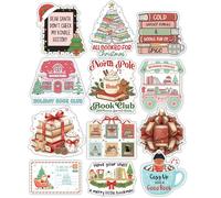 BAVAHA Lot de 12 autocollants de Noël en forme de livre pour Kindle, décoration de cadeau de Noël, réservoir, voiture, ordinateur portable, bouteilles d'eau, bagages - 7,6 cm